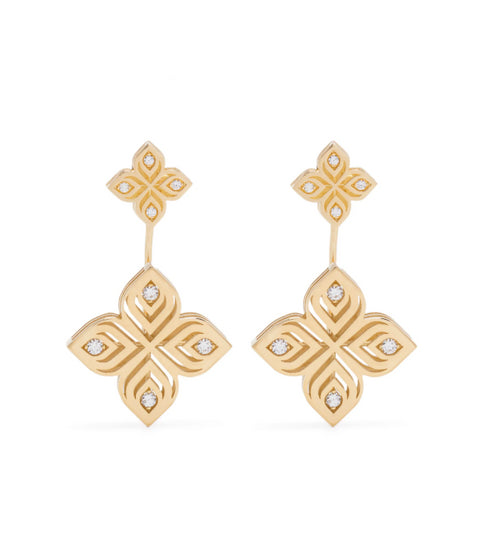 Pendientes de diamantes con flor arabesca en oro amarillo de 18 kt
